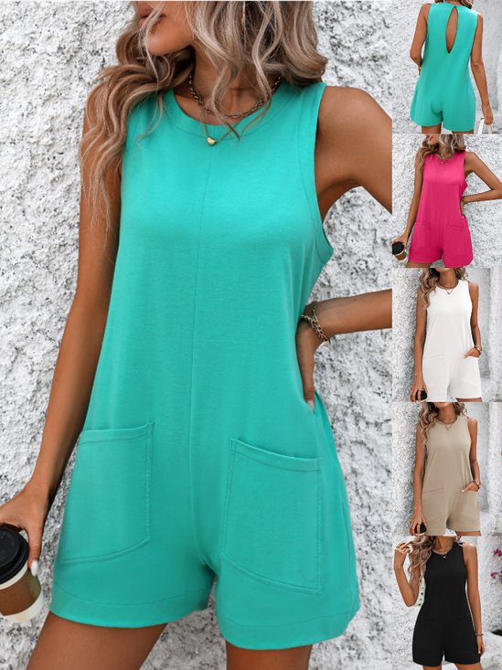 Women's H-Line Overall Crew Neck Daily Going Out Casual Split Joint Plain Summer Long Jumpsuit Romper
