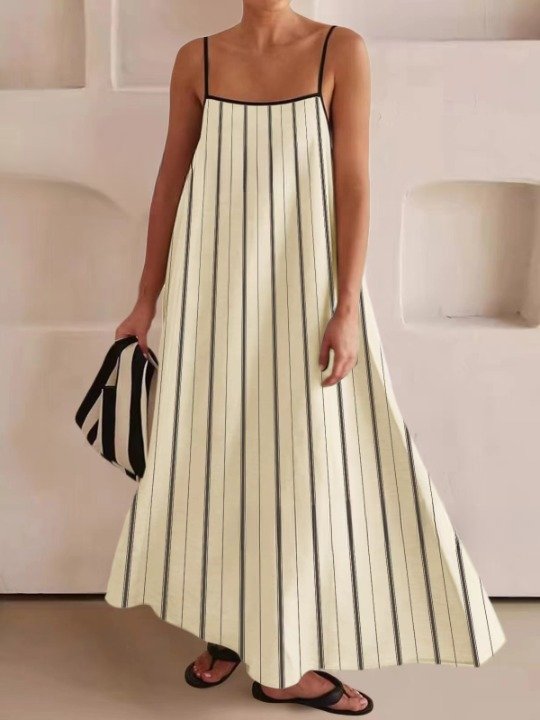 Women's Sleeveless Summer Khaki Plain Split Joint Square Neck Daily Going Out Vintage Maxi A-Line Tank Dress