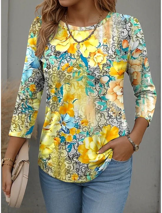 Casual Long Sleeve Round Neck T-Shirt