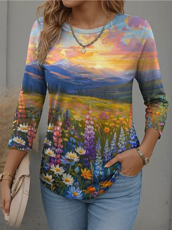 Casual Long Sleeve Round Neck T-Shirt