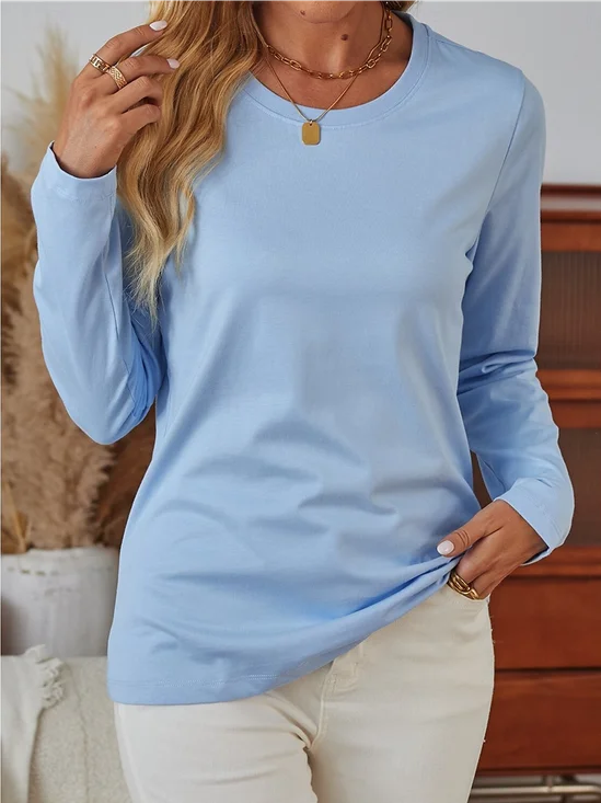 Casual Long Sleeve Round Neck T-Shirt