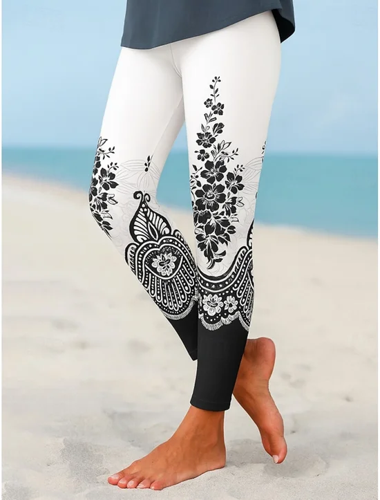 Women's Elegant Resort Vintage Full Length Lace Floral Leggings