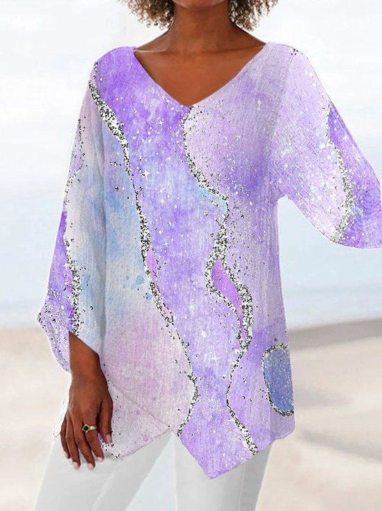 Women's Three Quarter Sleeve T-shirt Spring/Fall Color1 Floral Printing V Neck Daily Going Out Casual Top