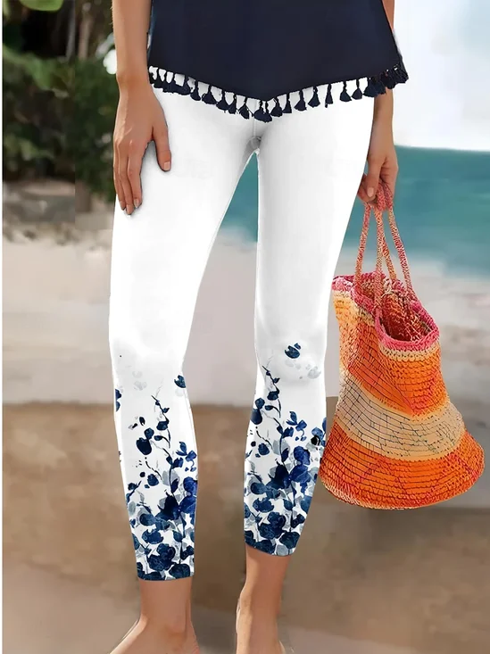 Women's Elegant Resort Vintage Full Length Gradient Floral Leggings