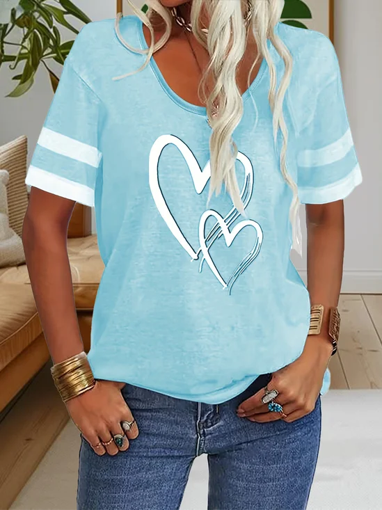 Cotton Loose V Neck Simple T-Shirt
