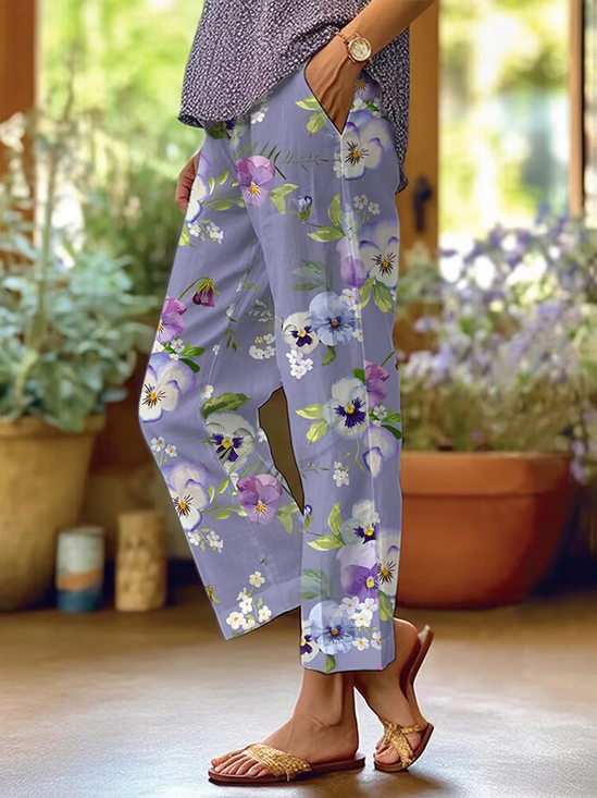 Women's  H-Line Baggy Pants Daily Going Out Pants Purple Casual Printing Floral Spring/Fall Pants