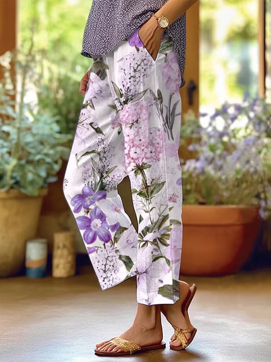 Women's  H-Line Baggy Pants Daily Going Out Pants White Casual Printing Floral Spring/Fall Pants
