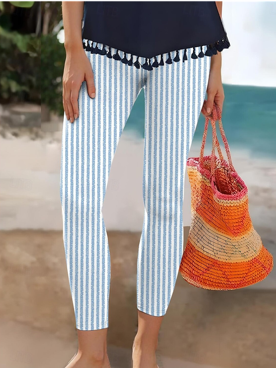 Women's Elegant Resort Vintage Full Length Art Stripe Leggings