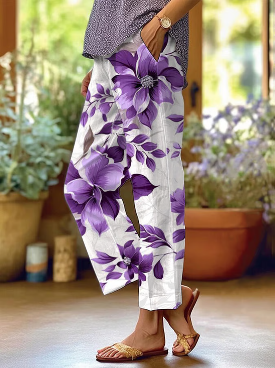 Women's  H-Line Baggy Pants Daily Going Out Pants White Casual Printing Floral Spring/Fall Pants