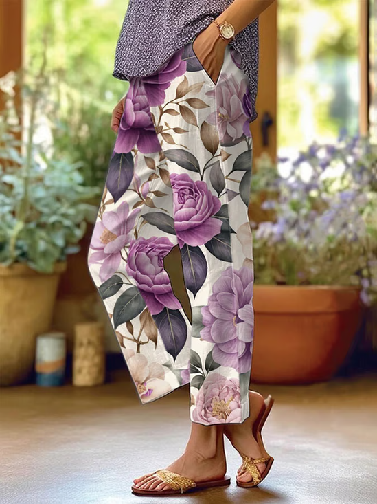 Women's  H-Line Baggy Pants Daily Going Out Pants Purple Casual Printing Floral Spring/Fall Pants