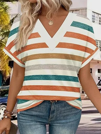 Womens Summer Tops Short Dolman Sleeve Shirts 2025 Fashion V Neck Outfits Clothes