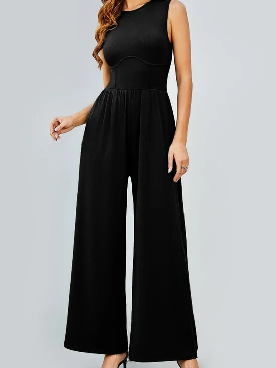 Women's H-Line Overall Crew Neck Daily Going Out Casual Split Joint Plain Summer Long Jumpsuit Romper