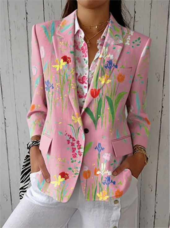 Regular Fit Lapel Collar Floral Formal Blazer