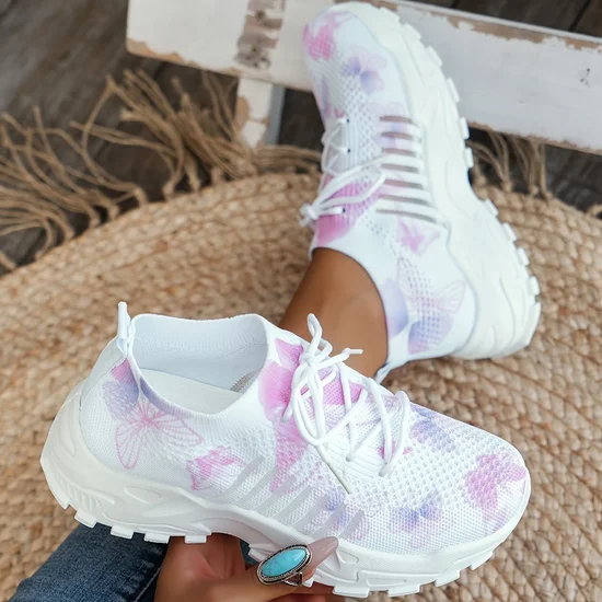 Simple All Season Floral Mesh Fabric Regular Shoes