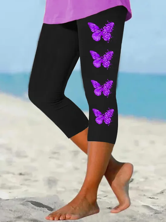 Women's  Elastic Waist H-Line Legging Daily Going Out Pants Black Casual Printing Butterfly Summer Pants