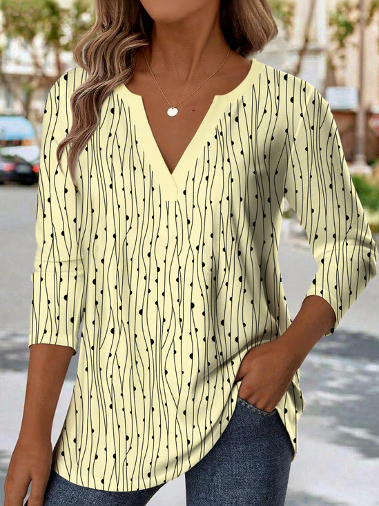 Print Casual V Neck Long Sleeve T-Shirt