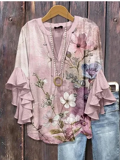 Women's Stylish Temperament V-Neck Multi-Layer Lace Shirt