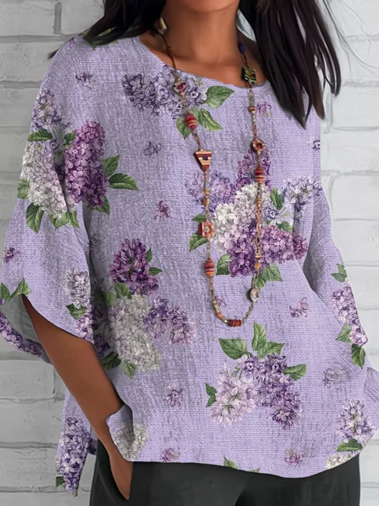 Women's Half Sleeve T-shirt Summer Purple Floral Crew Neck Daily Going Out Casual Top