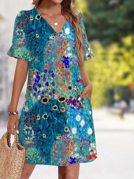 V Neck Regular Fit Casual Dress With No