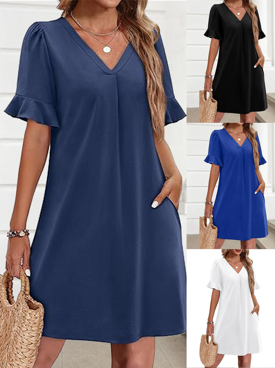 Regular Fit Cotton V Neck Casual Dress With No