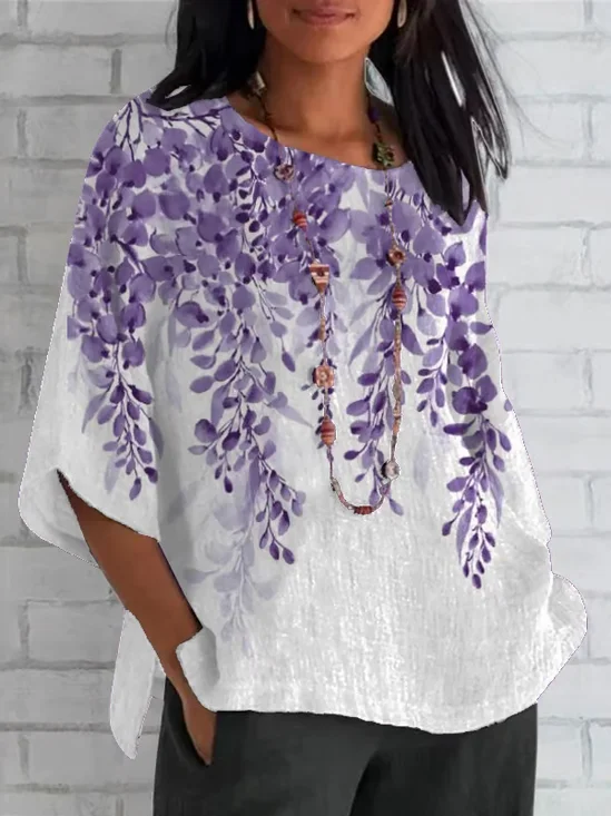 Women's Half Sleeve T-shirt Summer White Floral Crew Neck Daily Going Out Casual Top