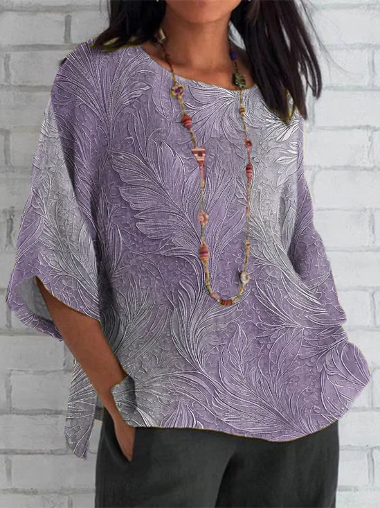 Women's Half Sleeve T-shirt Summer Gray Purple Floral Crew Neck Daily Going Out Casual Top
