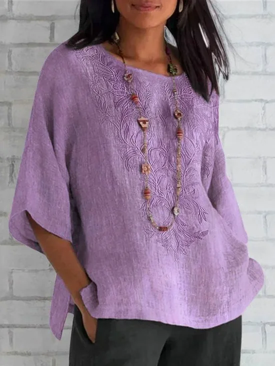 Women's Half Sleeve T-shirt Summer Purple Floral Crew Neck Daily Going Out Casual Top