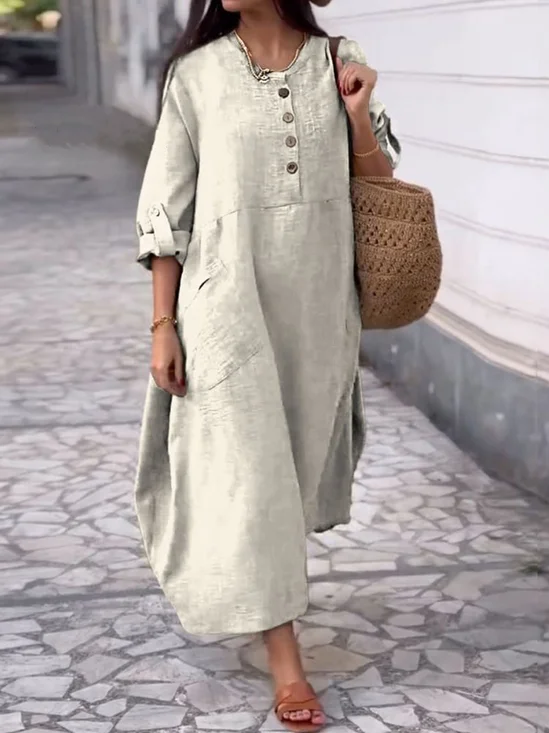 Casual Plain Crew Neck Maxi Dress