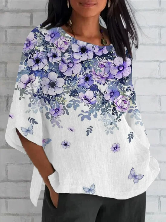 Women's Half Sleeve T-shirt Summer White Floral Crew Neck Daily Going Out Casual Top