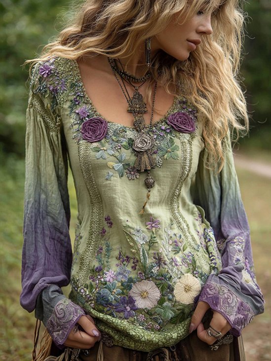 Casual Regular Fit Floral Cotton T-Shirt