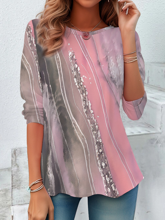 Women's Abstract Printed Casual Crew Neck Tunic T-Shirt