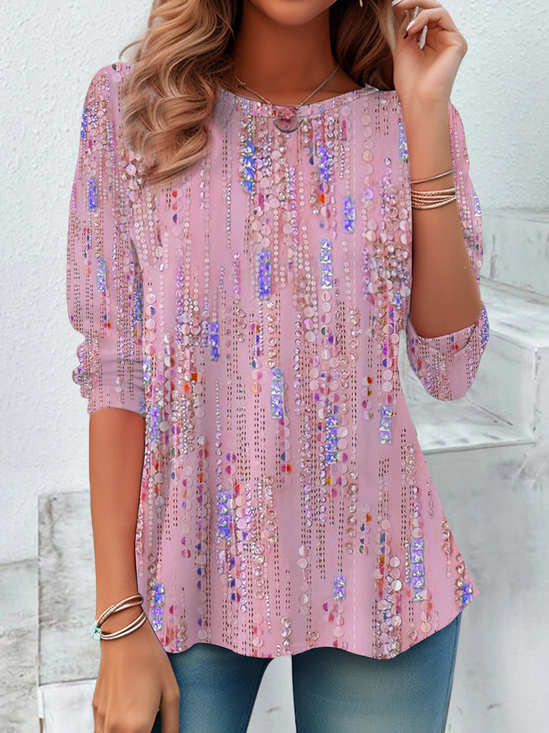 Women's Abstract Printed Casual Crew Neck Tunic T-Shirt