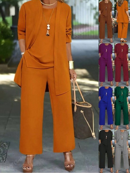 Women's Split Joint Plain Commuting Going Out Matching Outfit Caramel Street Spring/Fall Multi-Piece Set Matching Set