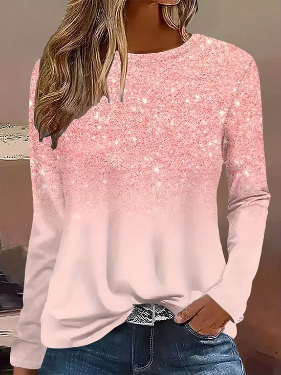 Women's Long Sleeve T-shirt Spring/Fall Pink Abstract Printing Jersey Crew Neck Daily Going Out Casual Top