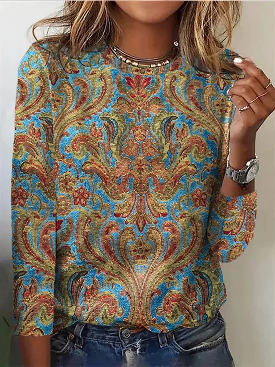 Casual Long Sleeve Round Neck T-Shirt