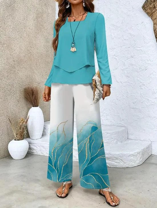 Casual Gradient Pattern Square Neck Two-Piece Set