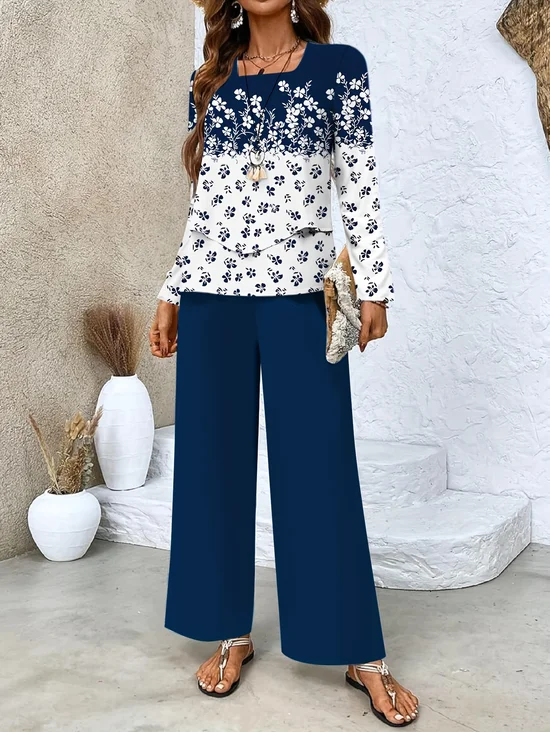 Square Neck Gradient Pattern Simple Loose Two-Piece Set