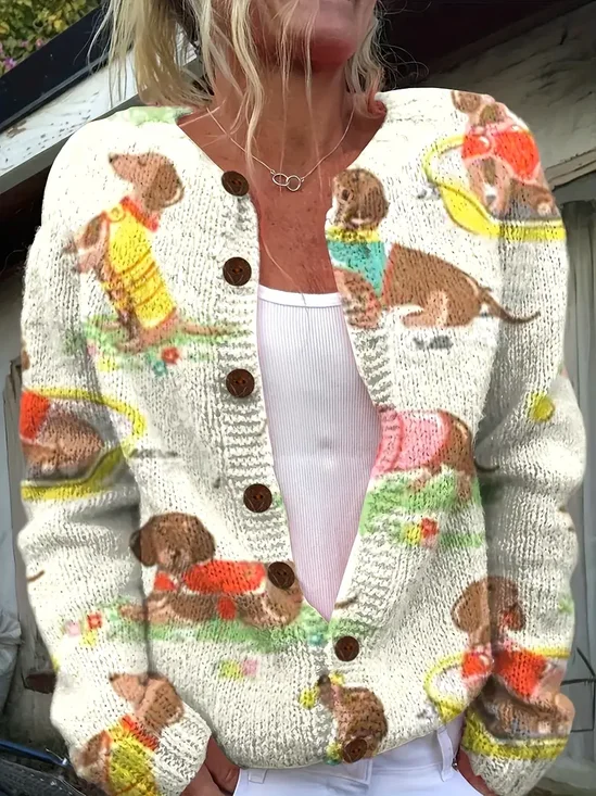Loose Knitted Cartoon Ethnic Cardigan