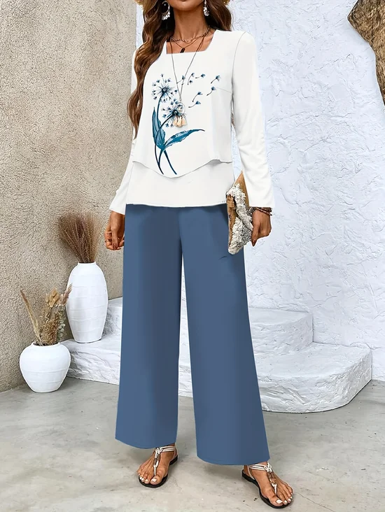 Loose Simple Square Neck Dandelion Two-Piece Set