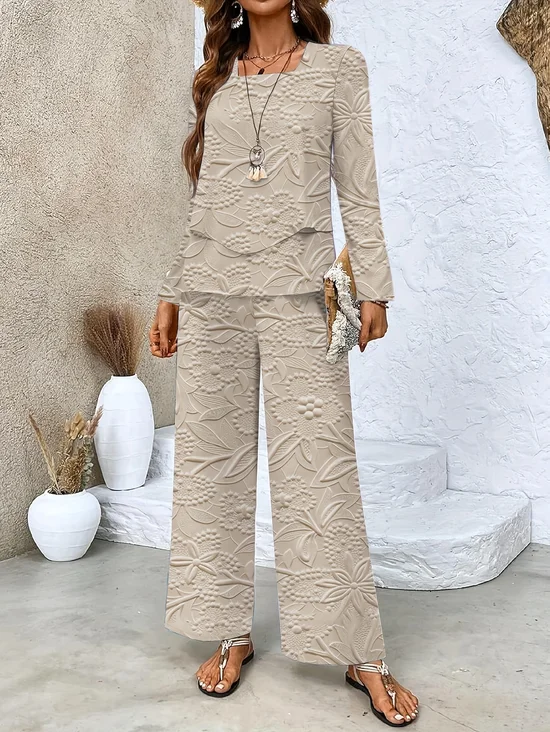 Casual Loose Floral Square Neck Two-Piece Set