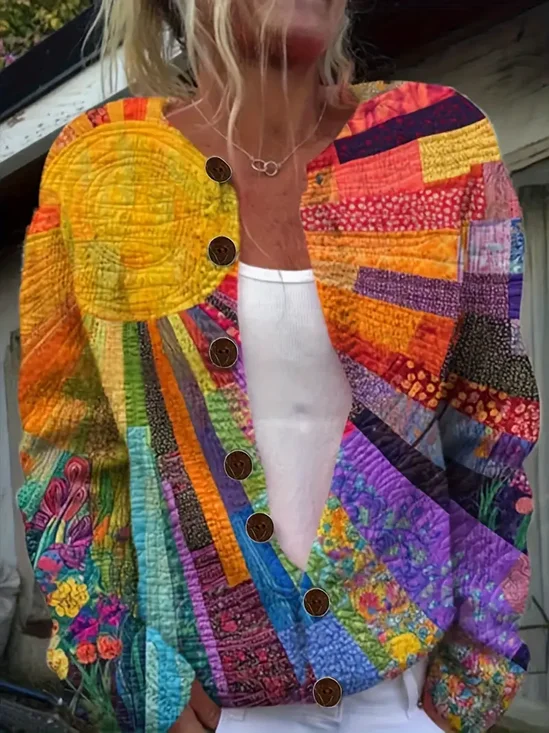 Ethnic Loose Crew Neck Casual Cardigan