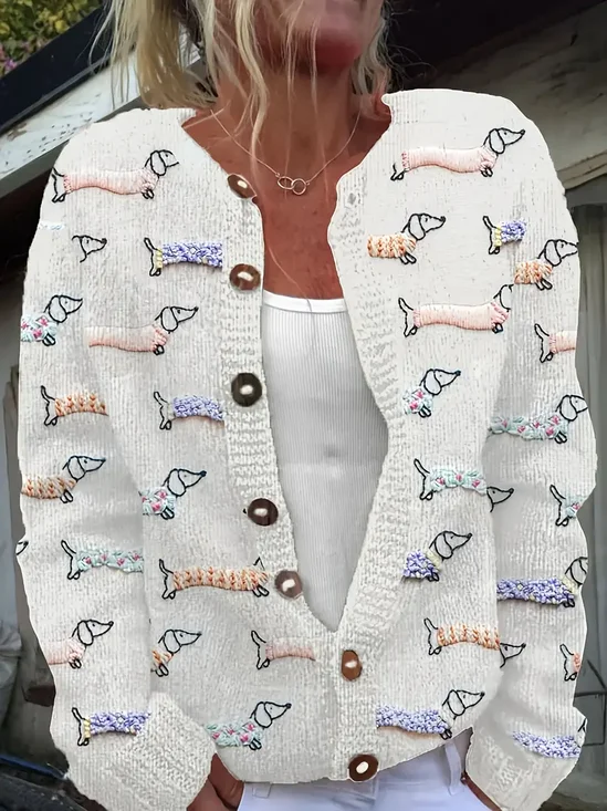 Crew Neck Knitted Vintage Loose Cardigan