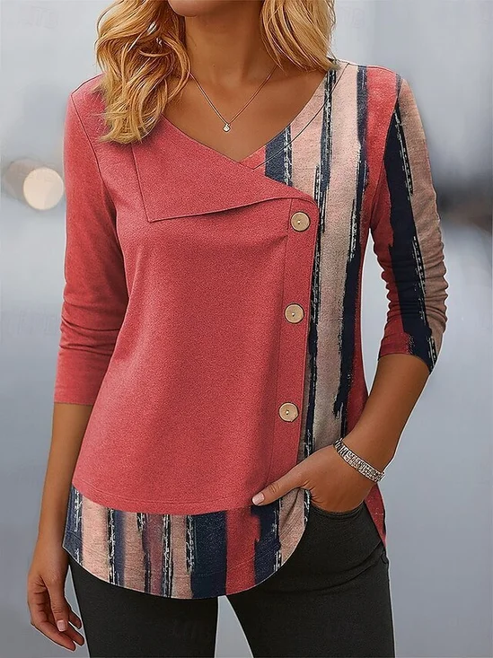 Regular Fit V Neck Cotton Casual T-Shirt
