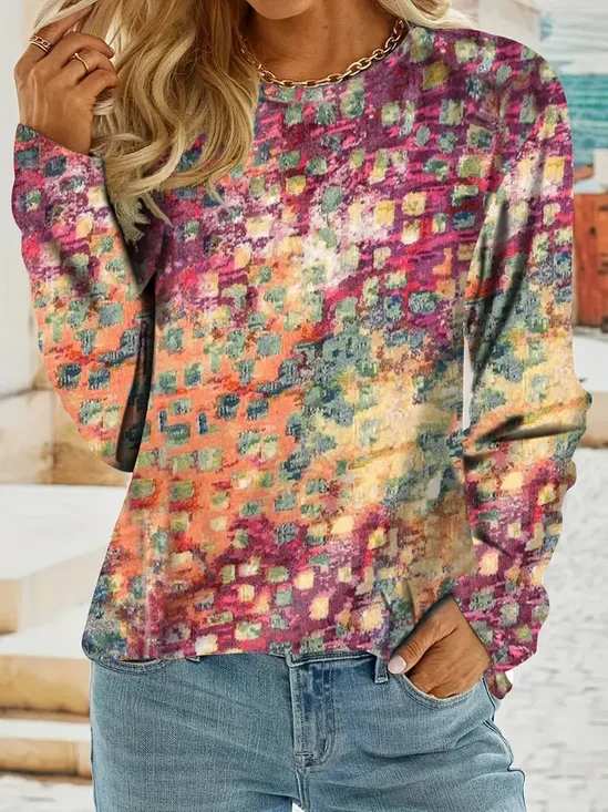 Women's Long Sleeve T-shirt Spring/Fall As Picture Abstract Printing Jersey Crew Neck Daily Going Out Casual Top