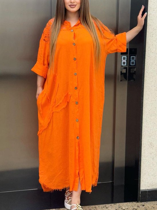 Casual Plain Stand Collar Maxi Dress
