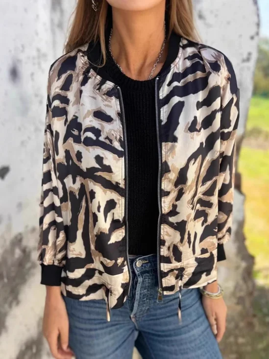 Popular Bottom Drawstring Leopard Print Thin Zipper Small Jacket