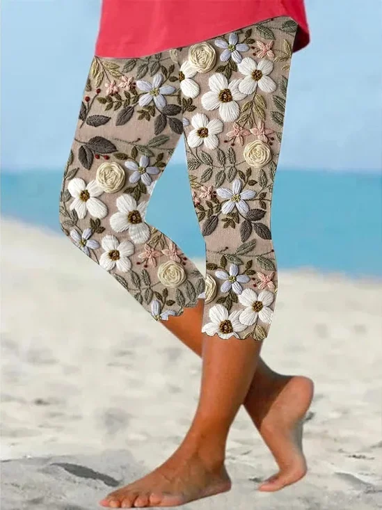 Women's  Elastic Waist H-Line Legging Daily Going Out Pants As Picture Casual Printing Floral Summer Pants
