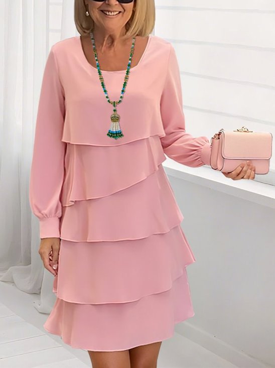 Plain Crew Neck Casual Dress With No