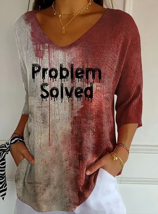 Halloween Women's Hemmed V-Neck Three-Quarter Sleeve T-Shirt