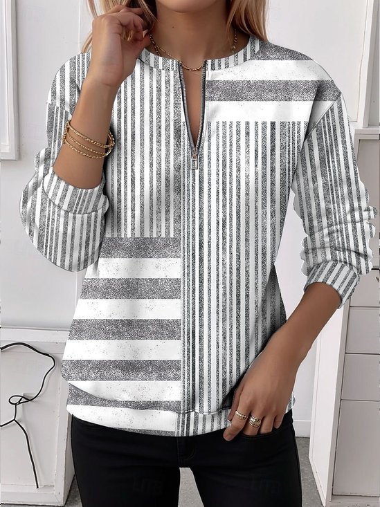 Women's Half Zip Sweatshirt Pattern Stripe Casual Commuter